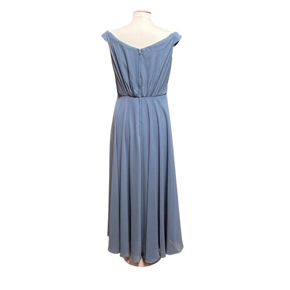 DB Studio Celebrate Formal Dress Sz 12 F20227 Grecian Steel Blue Maxi Shirred - Picture 3 of 10